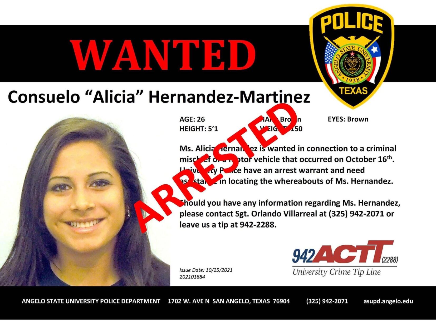 Consuelo "Alicia" Hernandez-Martinez ARRESTED